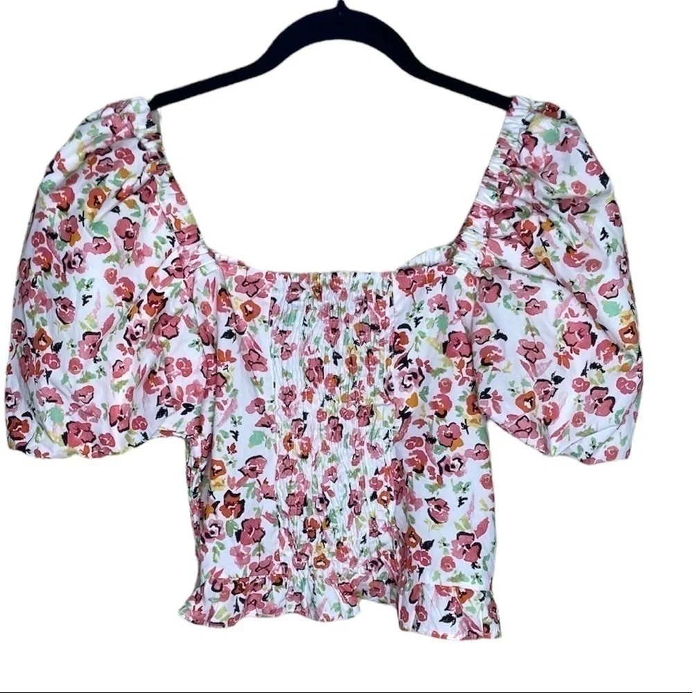 NWT Zara Print Puff Sleeve Floral Top size Small cottagecore prairie